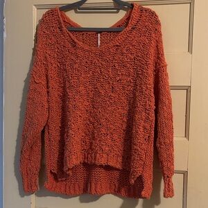 Free People Textured Scoop Neck Sweater in Burnt Orange